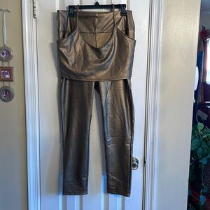 NWT 2 Piece Gold Leather Like Outfit Size XL